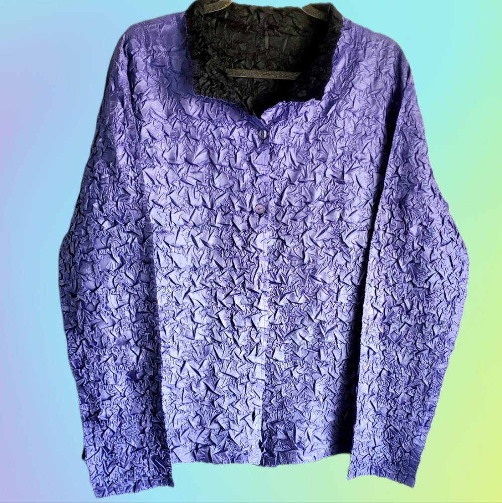 90's REVERSIBLE Popcorn lavender to black Button-down jacket